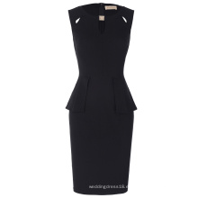 Kate Kasin cuello redondo para mujer cortado Peplum negro sin mangas corto vestido de lápiz de negocios vestido de verano KK000395-1